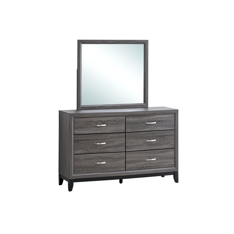 Dresser&Chest With A Wood Finish And Slim Metallic Pulls Maximizes Vertical Space For Modern Bedroom Storage, Grey