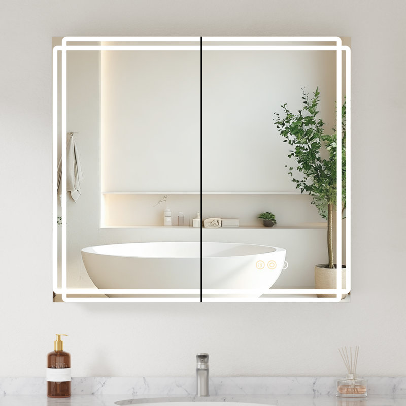 Alita l 36 po x 32 po Pharmacie rectangulaire en H en aluminium avec miroir, murale / encastrée, certifiée UL Safety, 36"