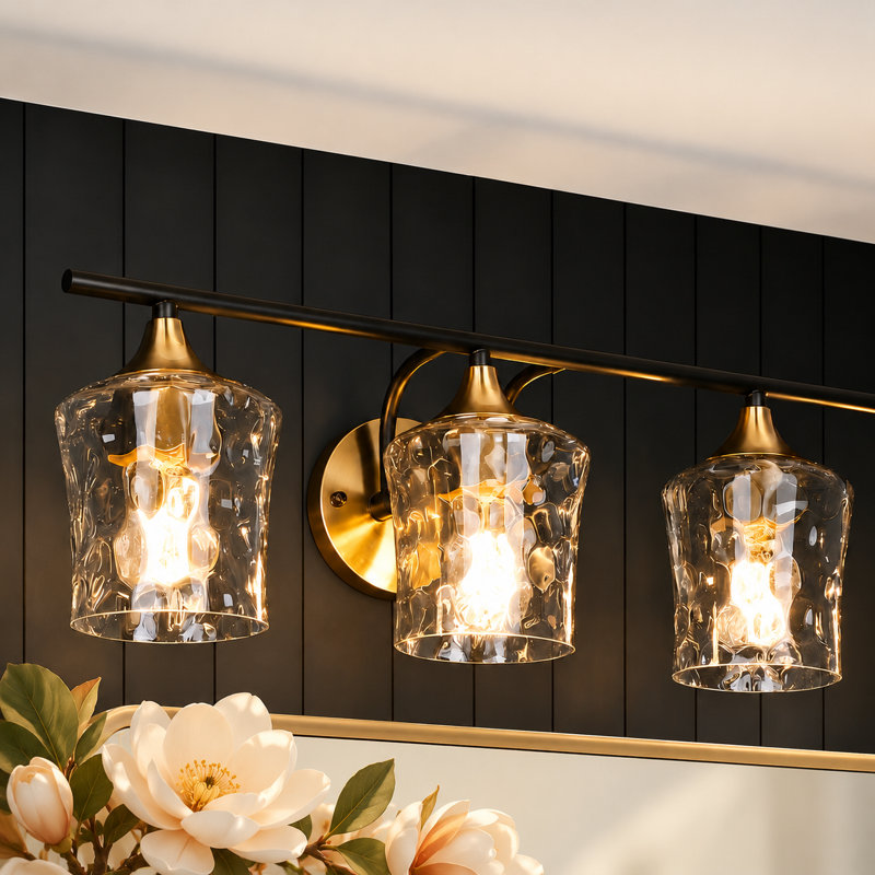 Marrina 3 - Light Dimmable Vanity Light, Hammered Glass