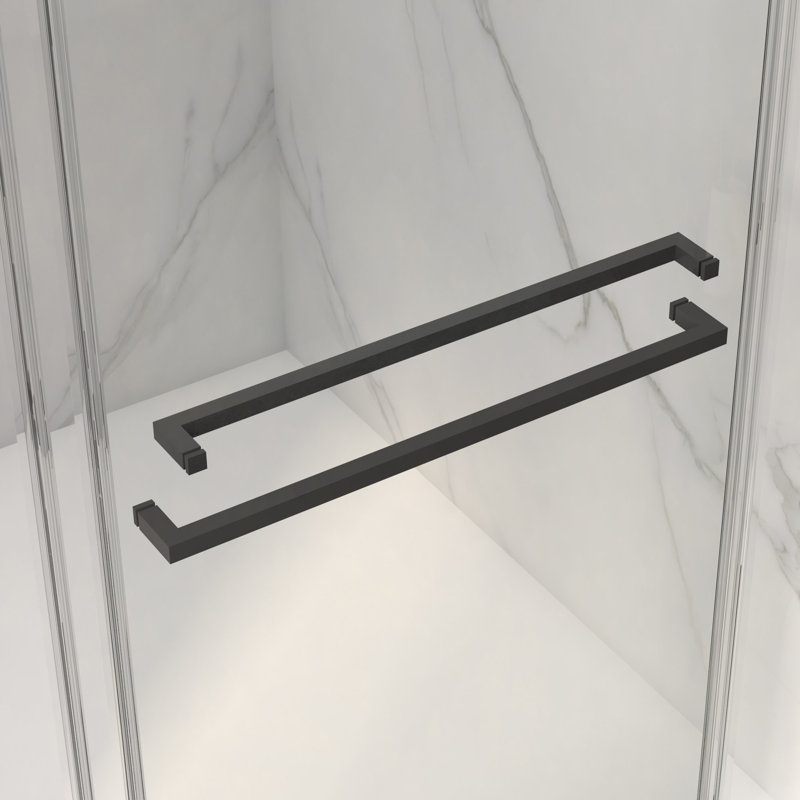 Porte de douche coulissante double sans cadre l 56 à 60 po x H 70 po, verre trempé clair de 5/16 po (8 mm) de large épaisseur, facile à nettoyer