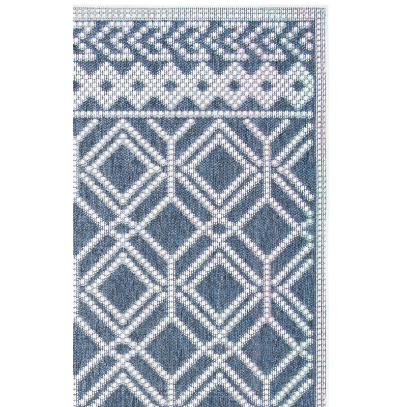 Tapis intérieur / extérieur géométrique bleu / ivoire, Rectangle 4 pi 5 po x 6 pi 5 po