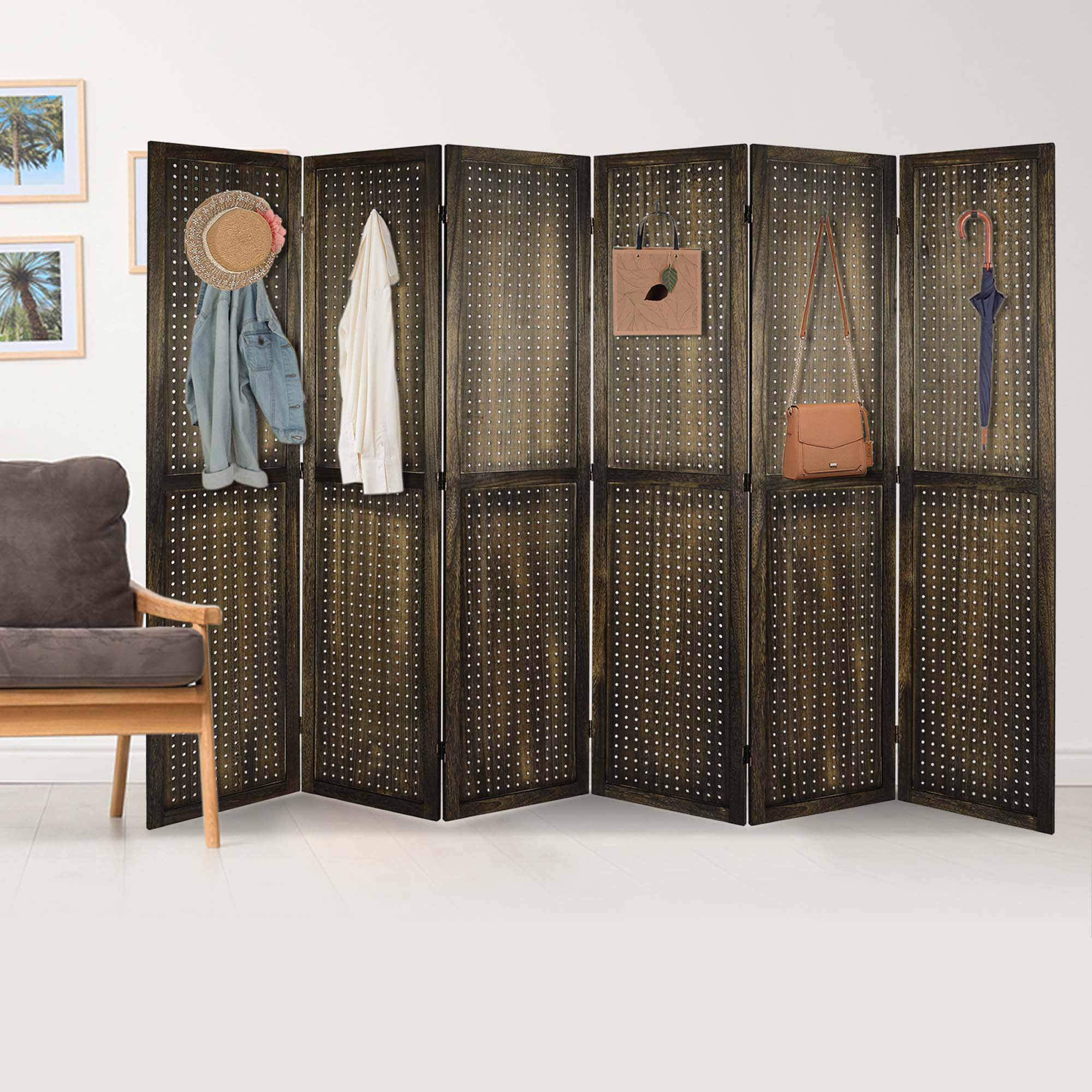 Winston Porter Room Divider Pegboard Display Folding Privacy Screen ...