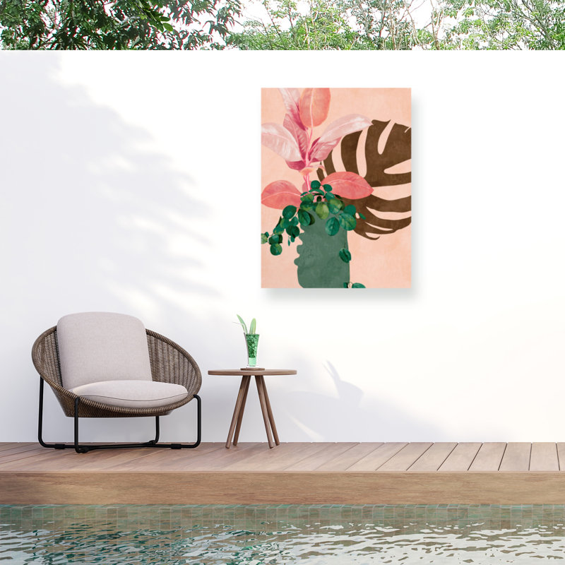 Bolologic feuilles 6 roses sur impression sur toile, H 47 po x l 35 po