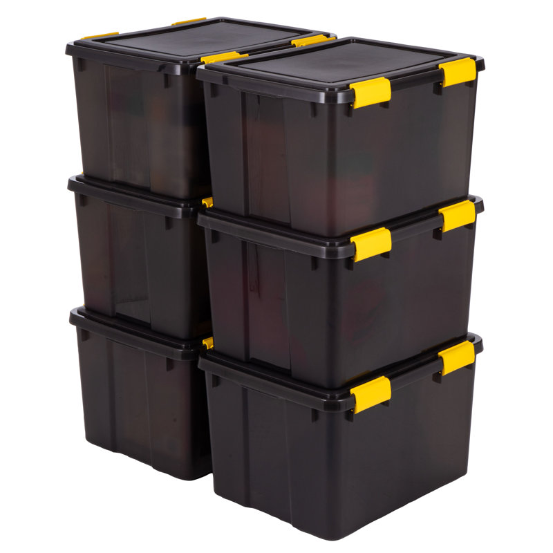 12 gallons Bac de rangement en plastique avec boucles, noir (paquet de 6), H 11,75 po x l 15,75 po x P 19,7 po , 48