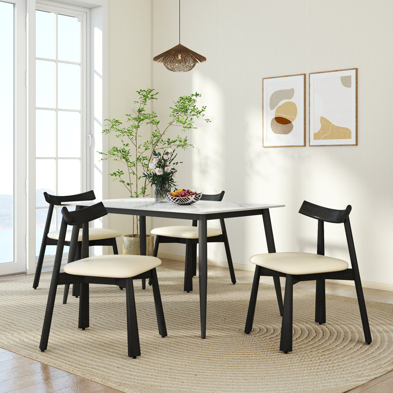 Hanes 4-Piece Modern Upholstered Rubber Wood Faux Leather Dining Chair, White
