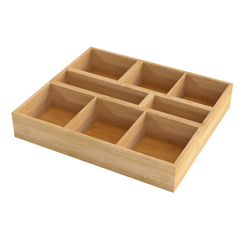  5 Pcs Bamboo Drawer Organizer Multi-Use Storage Box with Removable Divider