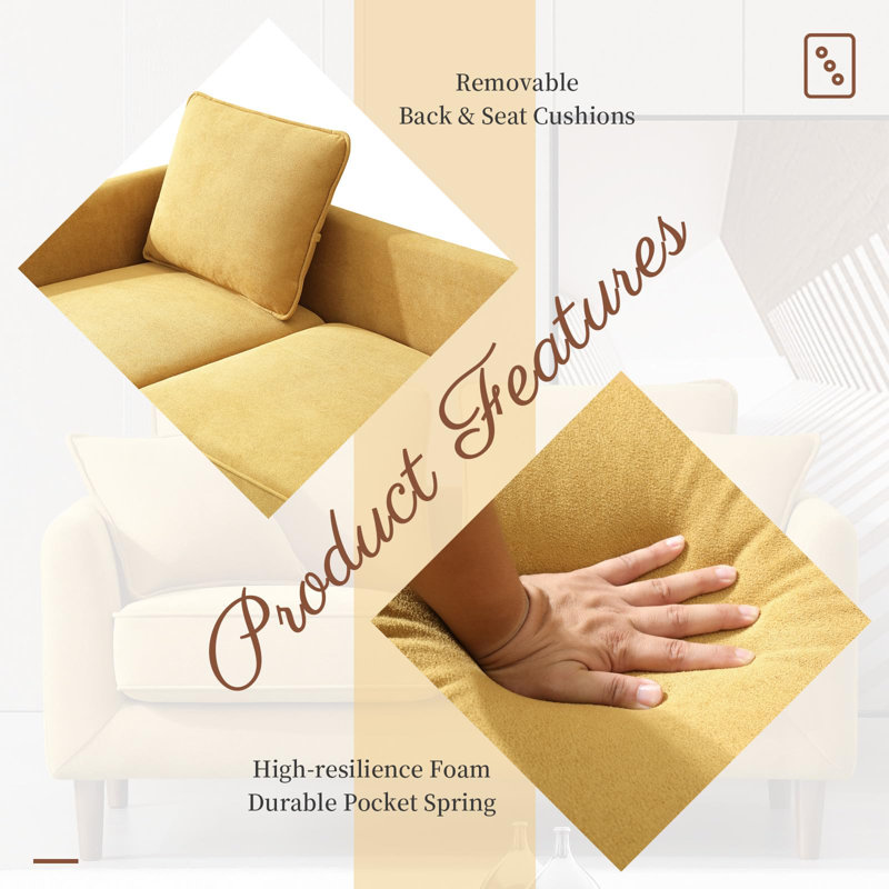 Causeuse 57,09 "pour petit espace, causeuse moderne en chenille, Jaune