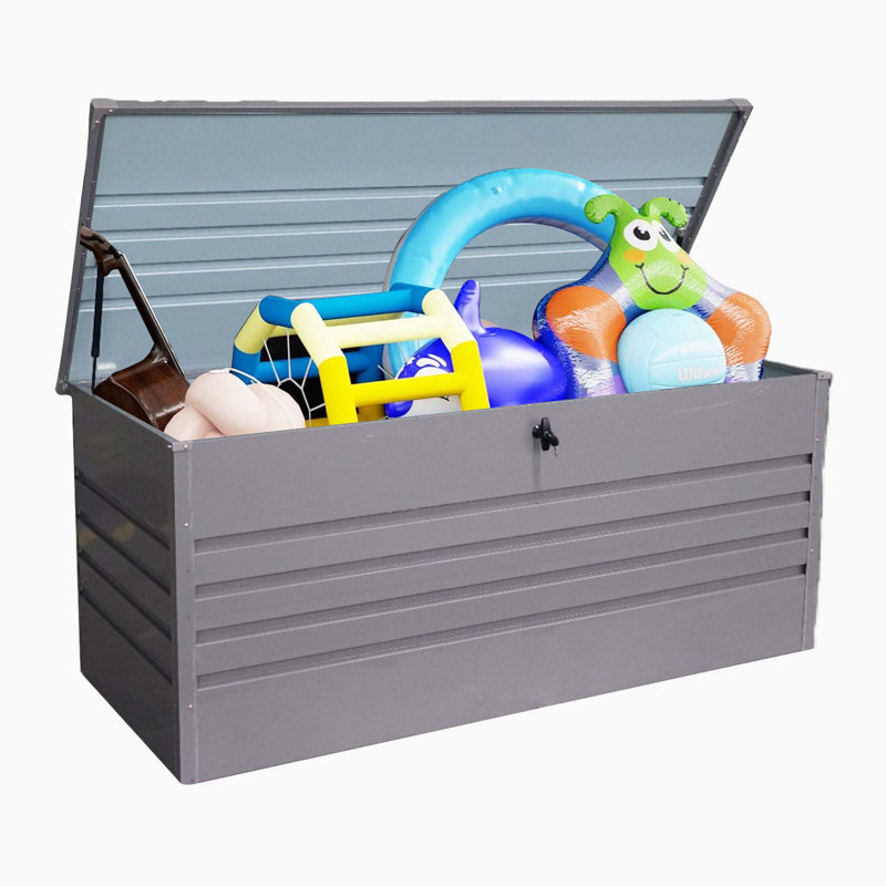 Très grande boîte de rangement imperméable en métal pour terrasse, organisateur de patio fermé verrouillable pour coussins de meubles, accessoires de piscine et outils de jardinage