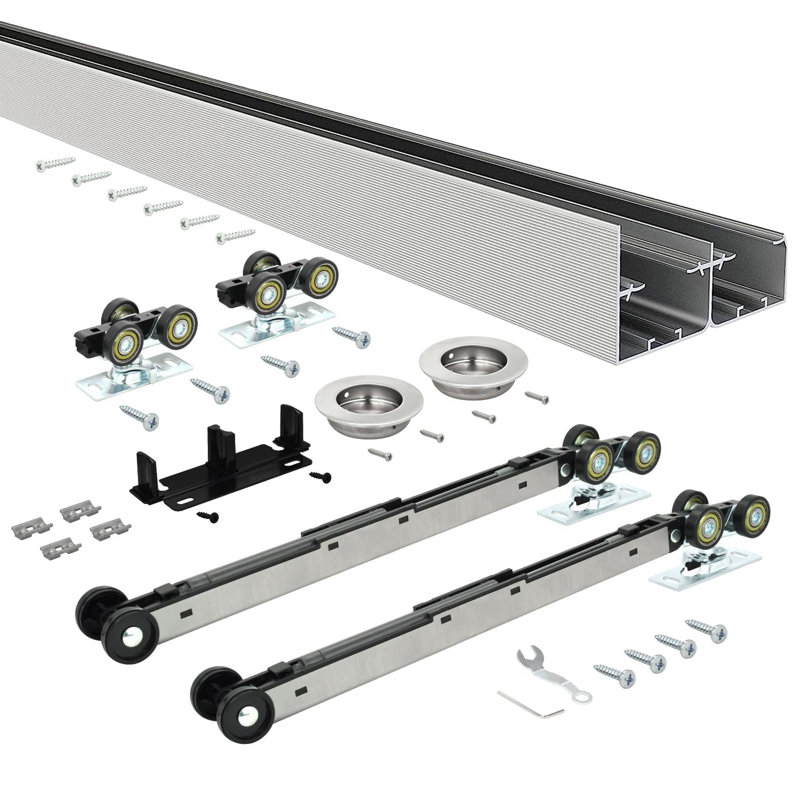 Aluminum 48" Track Bypass Sliding Door Hardware Set
