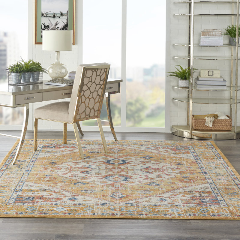 Tapis en polypropylène ivoire / orange tissé à la machine, Rectangle 6 pi 7 po x 9 pi 6 po