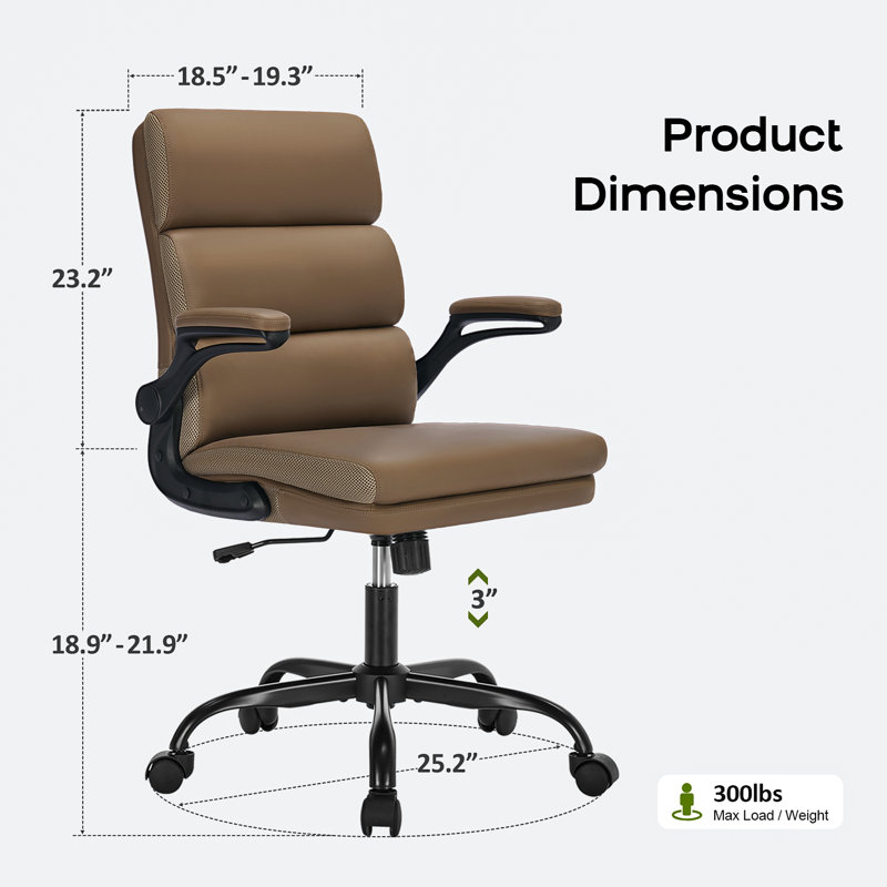 Mid-Back Swivel Task Chair with Arms, Tan