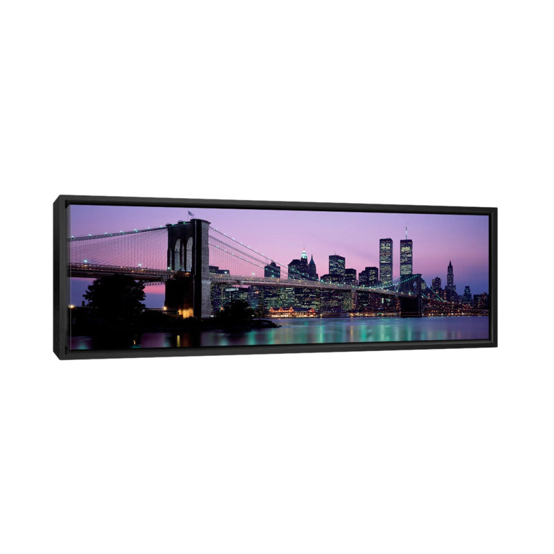 "panoramic brooklyn bridge new york ny usa— reproduction de photo sur toile tendue, H 20 po x l 60 po x P 1,5 po, Cadre noir