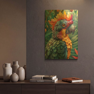 'Parrot In Multicolor' By Momart Gold Metal Wall Art, 12" x 16"