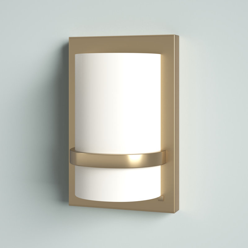 Steelside Alonso With Etched White Glass Wall Sconce, Honey Gold