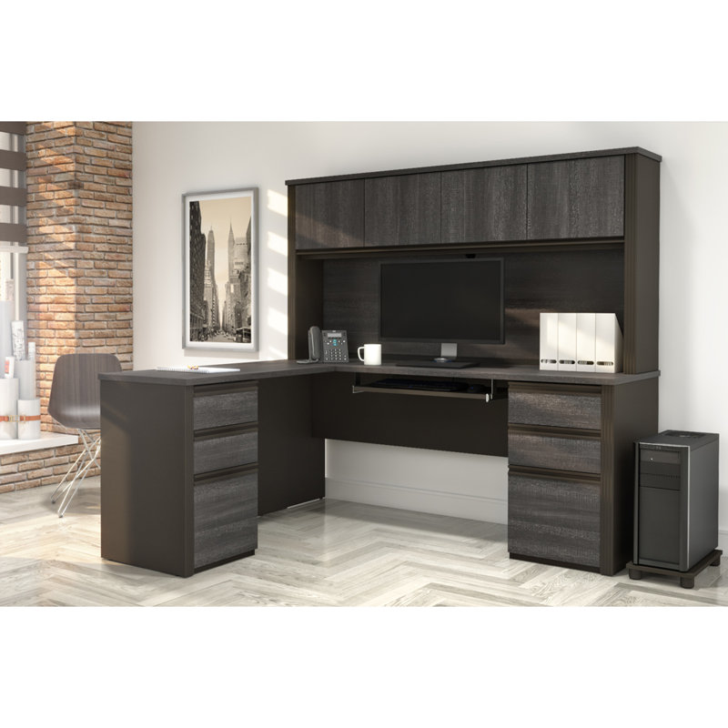 Ozra Modular L-Shaped Executive Desk, Bark Gray/Slate