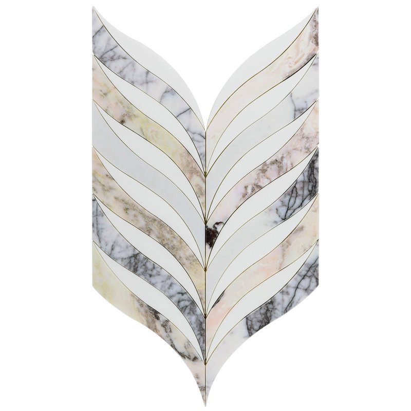 Begonia 12x15 Polished Marble Mosaic Tile, Peach Lilac Cream