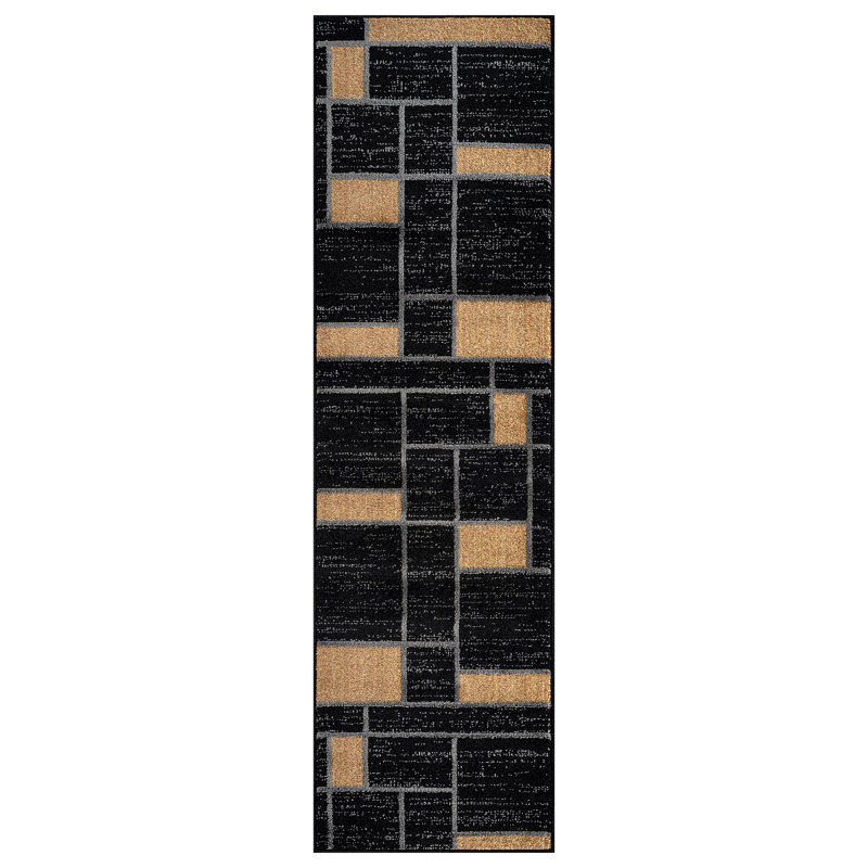 Mehul Woven Geometric Navy/Gray/White Area Rug – Modern, Durable Polypropylene, Medium Pile for Living Room, Bedroom, and Office