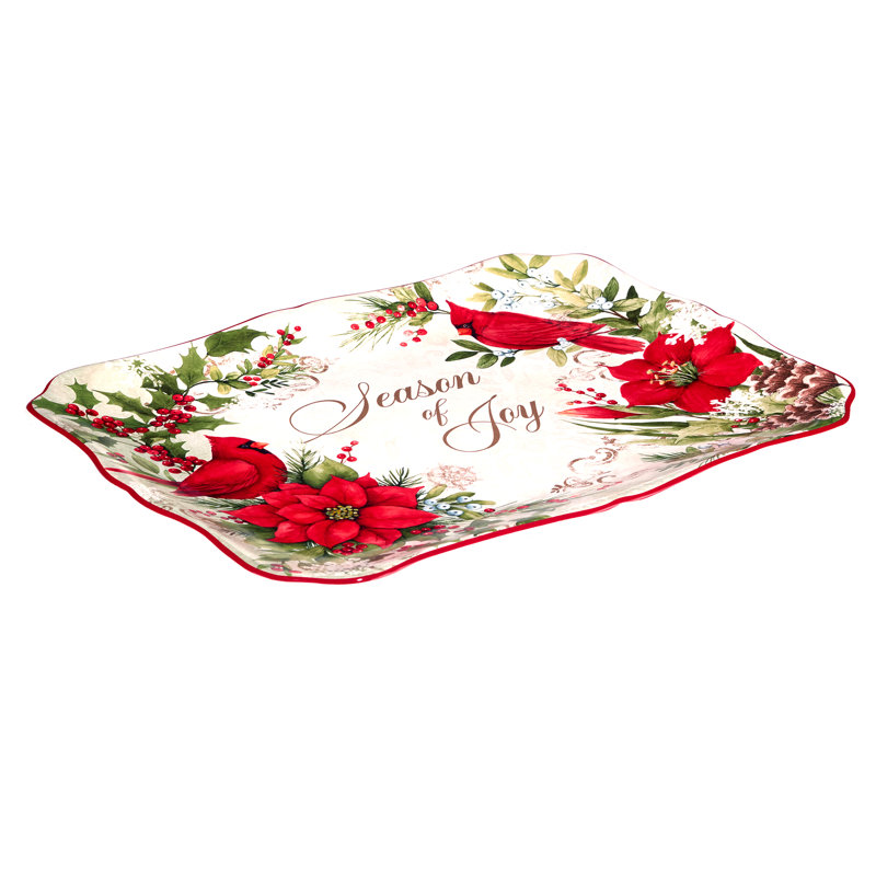 Winter's Medley Colorful Ceramic Rectangular Serving Platter