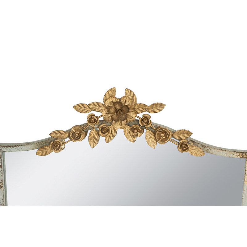 Miroir mural arqué 24 x 1,6 x 37,4 po avec cadre ivoire délavé et couronne florale dorée