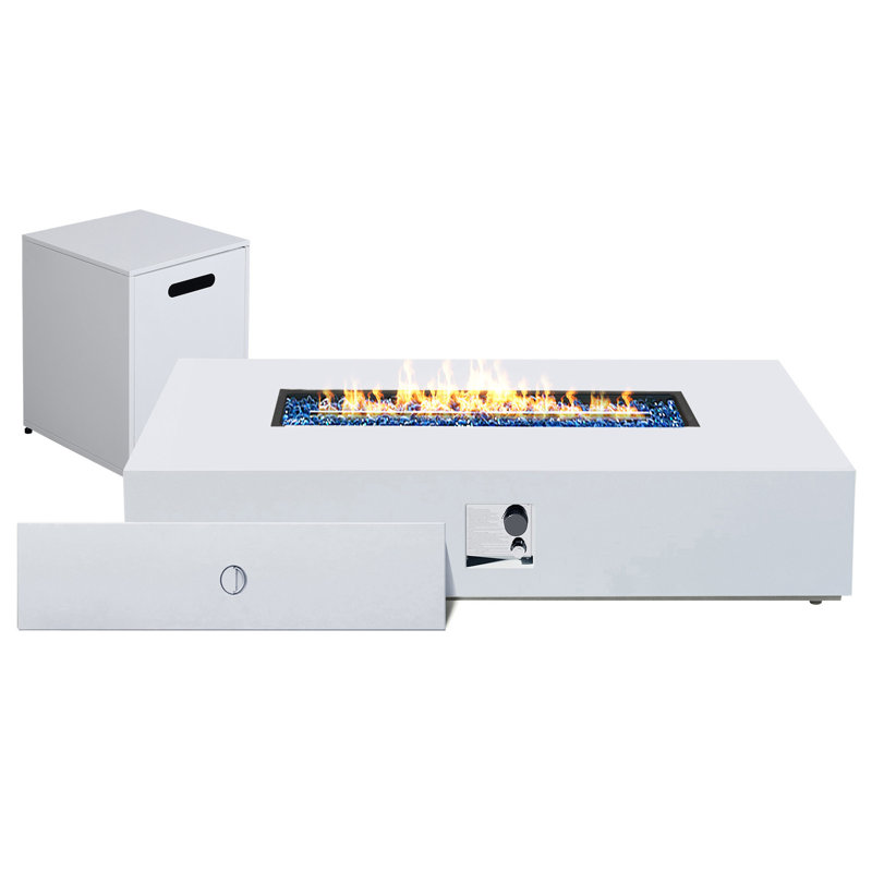  56-Inch Rectangle Iron Gas Fire Pit Table，Includes Tank Cover, 12" H x 56" W x 28" D, White