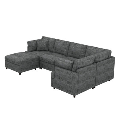 127'' Modular Sectional Sofa, U Shaped Couch With Movable Ottoman, Chenille Sofa With Deep Seat, 6 Seat Convertible Couch