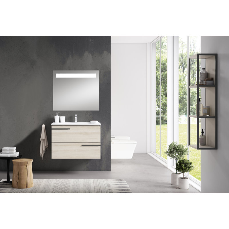 Ensemble de meuble-lavabo de salle de bain simple fixé au mur 40 po Aquilar, Blanc