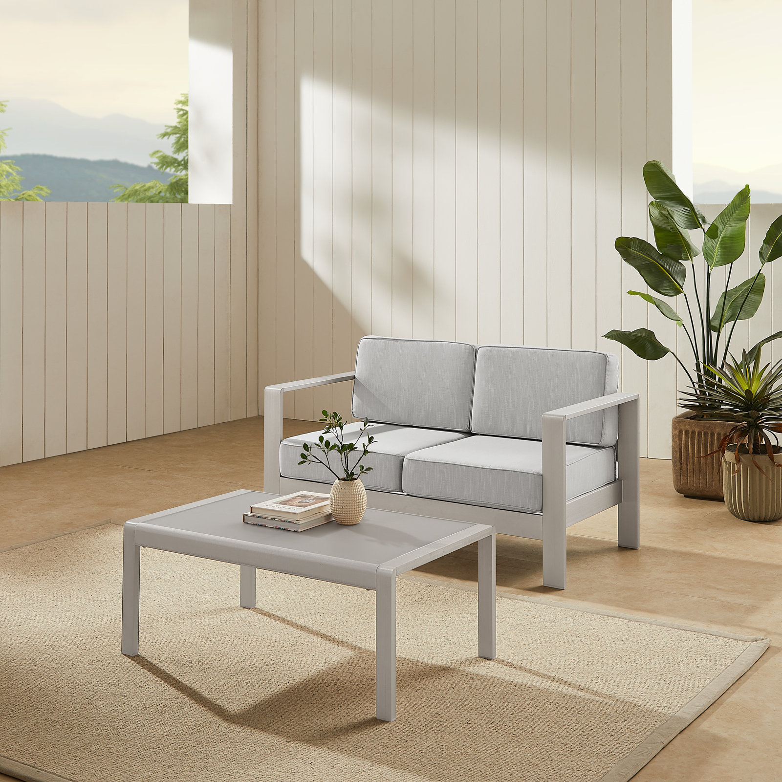 2-Person Patio Seating Group, Gray Frame/Gray Cushion