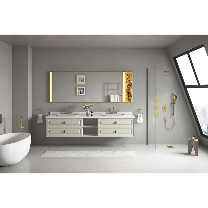 60" Rania Hung Bathroom Vanity Cabinet Fits Double Sinks, Cabinet Only (Countertop and Sinks Not Included), Khaki