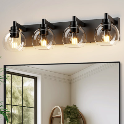 6-Light Modern Bathroom Vanity Lighting With Clear Glass Shades &  Matte Black Metal Base