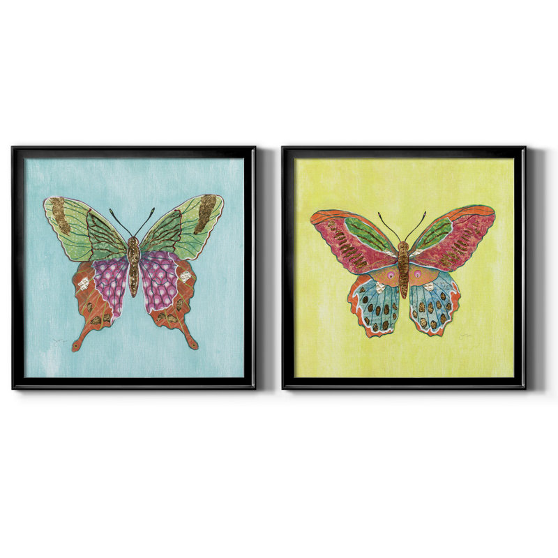 «Butterfly On Blue», reproduction de cadre photo sur toile 2 pièces, Noir, H 17,5 po x l 35 po x P 1,5 po