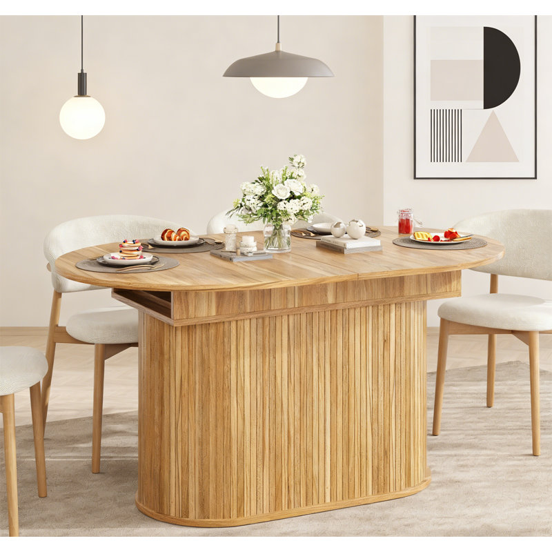 55.11"-70.86" Extendable Dining Table with Striped Legs, Natural