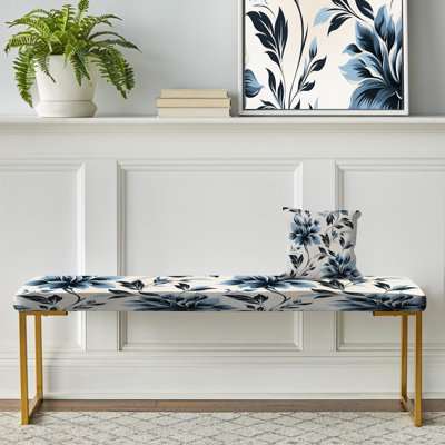 Harmonie de damas fougère - banc rembourré floral doré