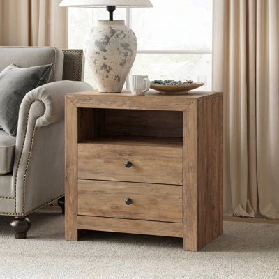 2-Drawer Wood Nightstand, Large Bedside End Table