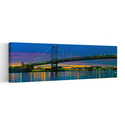 Suspension Bridge Across A River Ben Franklin Bridge River Delaware Philadelphia Pennsylvania USA by Tom Sheckels - Wrapped Canvas Panoramic Print