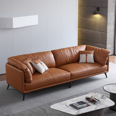 Orange Genuine Leather Modular Sofa cushion couch