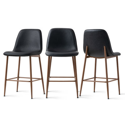 26 inch Faux Leather Counter Stools with Walnut Finish Metal Legs