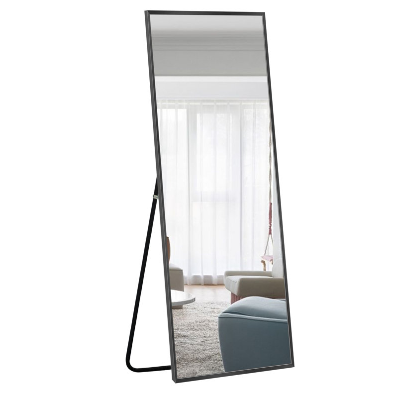 Talma Wood Flat Mirror, 65" H x 22" W, Black