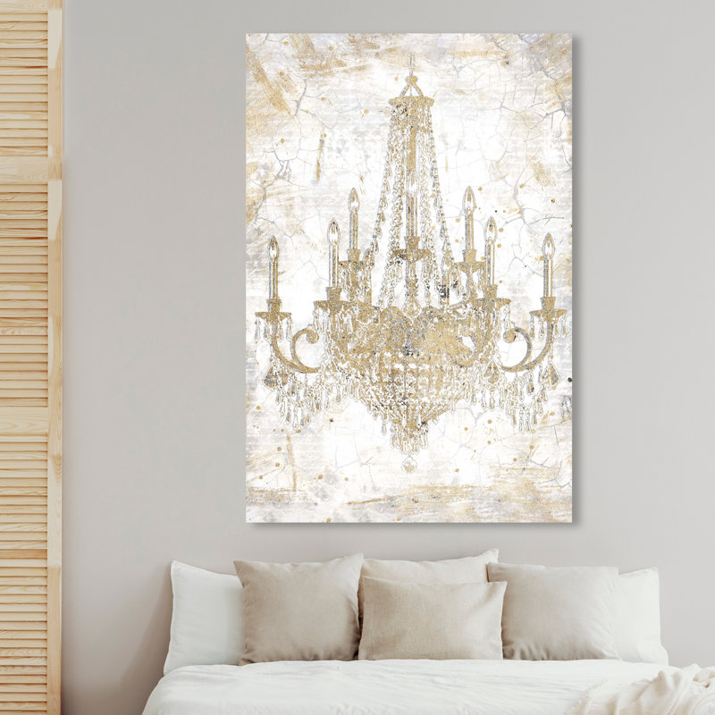 Fashion And Glam " Fashion And Glam White And Gold Chandelier " by Oliver Gal, 54" H x 36" W, Wrapped Canvas