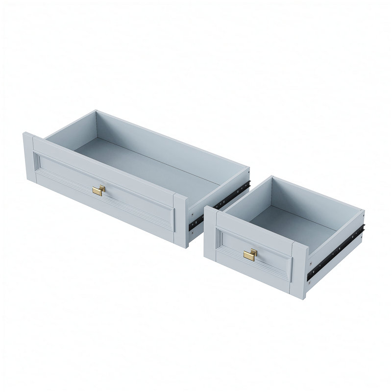 Îlot de cuisine 52 po avec abattant, îlot de cuisine à texture gaufrée sur roulettes avec porte-épices, porte-serviettes, 2 portes et 5 tiroirs, chariot de rangement avec tablette réglable pour la cuisine, bleu gris
