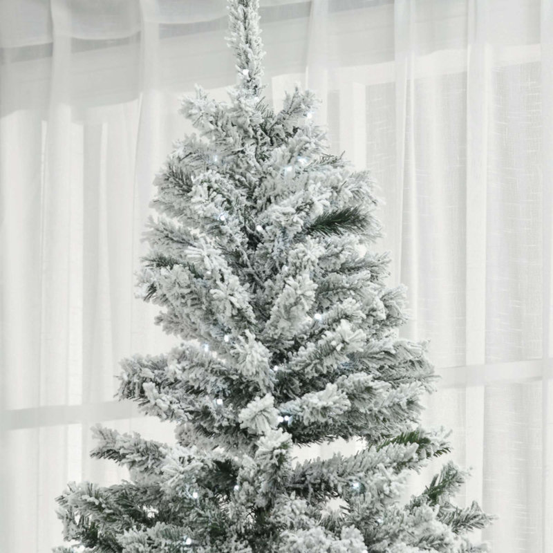 7.5' Flocked Artificial Christmas Tree With Cold White LED Lights