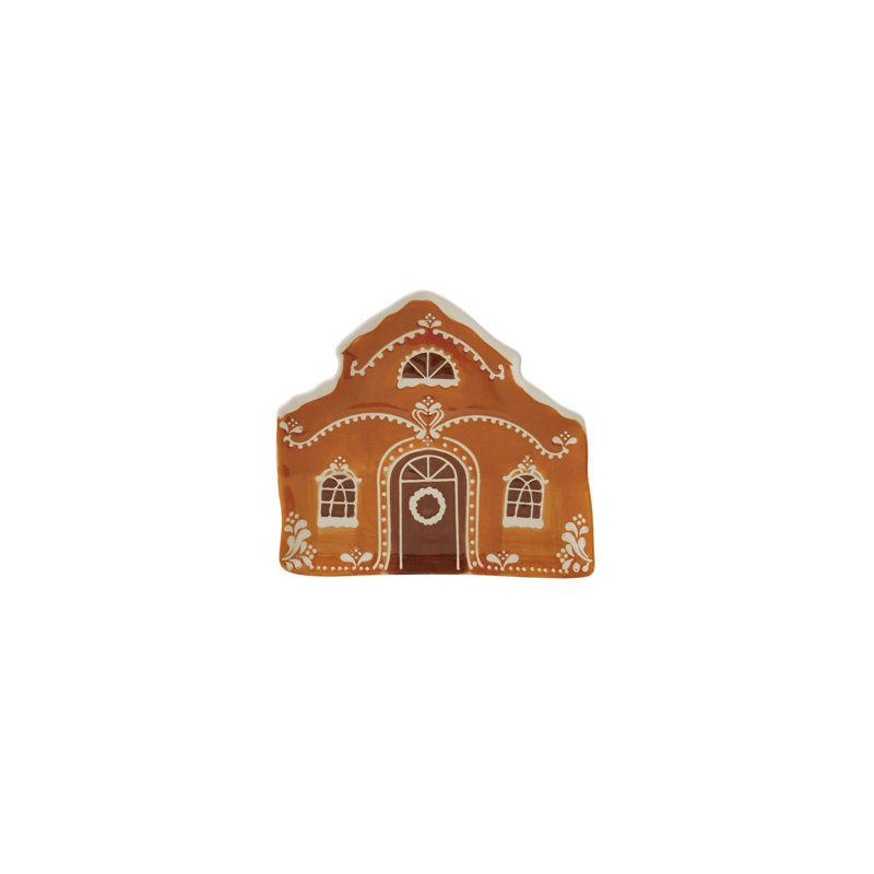 Hand-Painted Stoneware House Plate with Gingerbread Motif