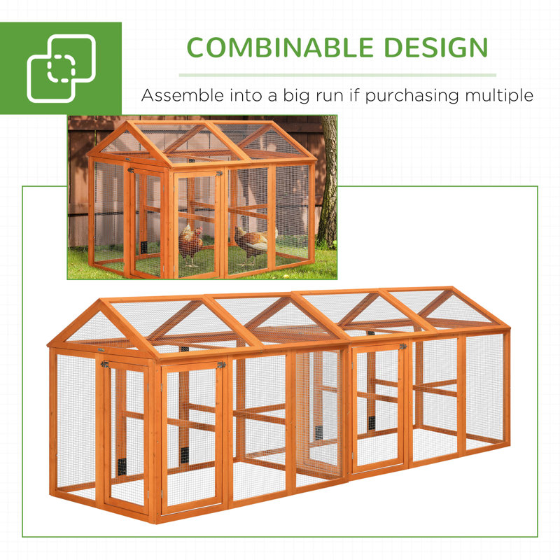 Large Orange Wooden Chicken Playpen with Mesh Wire