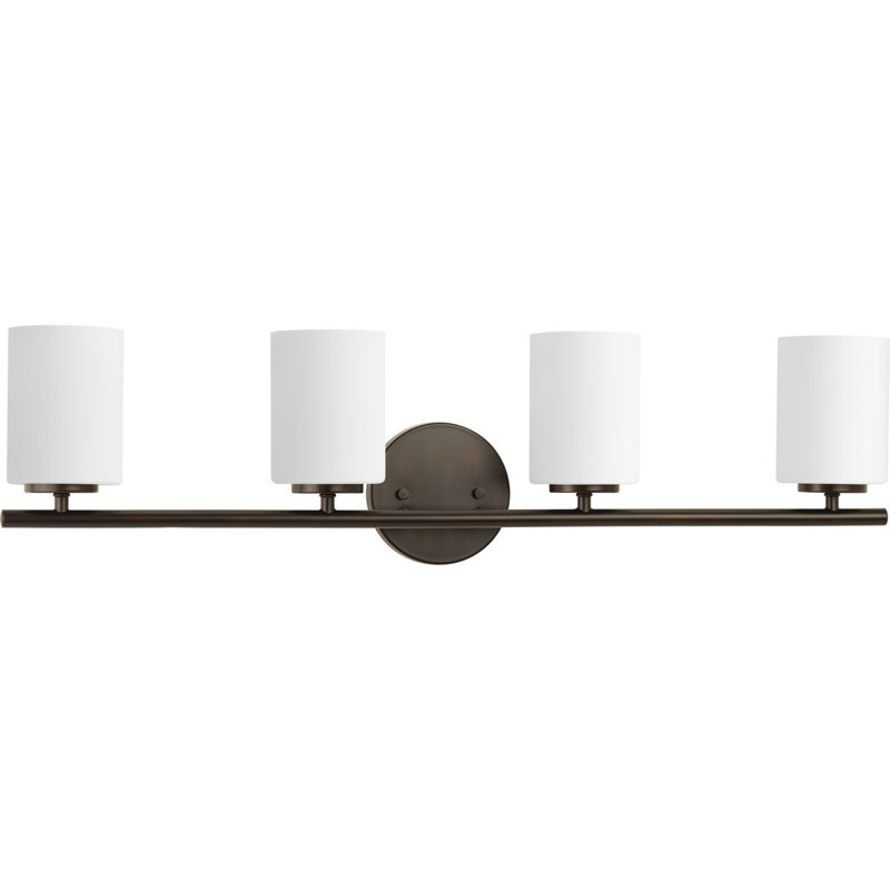 4-Light Antique Bronze Bath Vanity Light with Etched Glass Shades, Antique Bronze