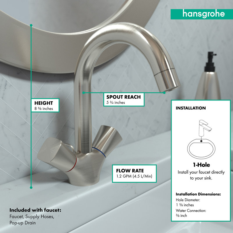 Logis Single Hole Bathroom Faucet with Drain Assembly, Brushed Nickel
