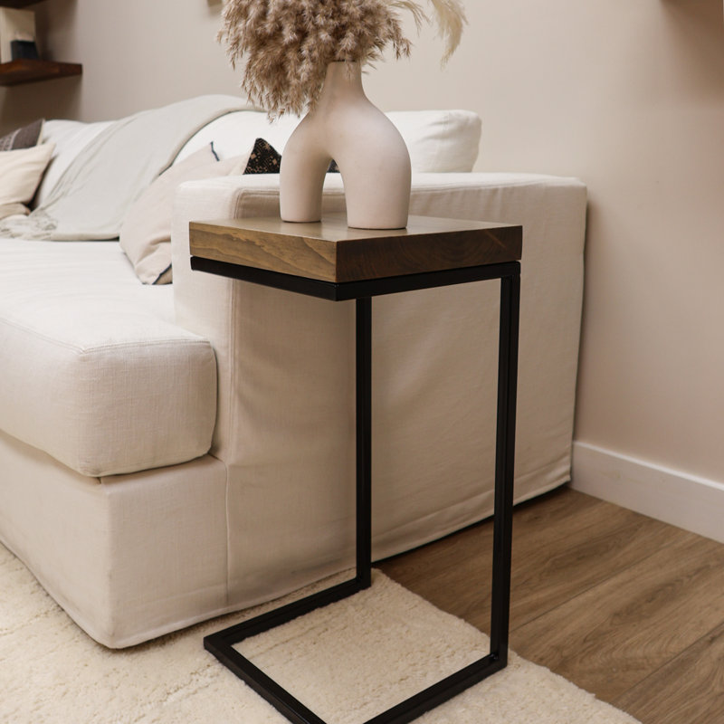 C Shape Rustic Side Table, Natural/Black