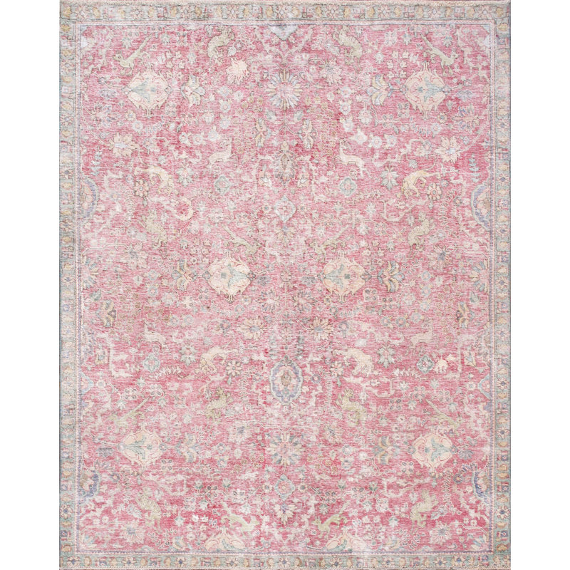 Isabelline Vintage Tabriz Wool Raspberrie Area Rug- 7'3'' X 9'