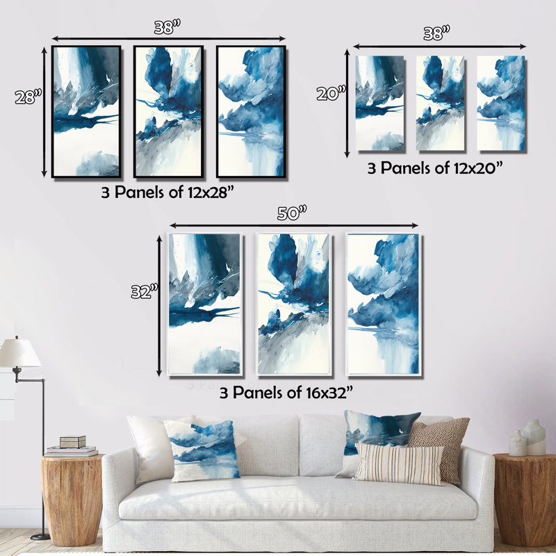 «Imperial Blue Solitude», 3 pièces sur toile, Noir, H 28 po x l 36 po