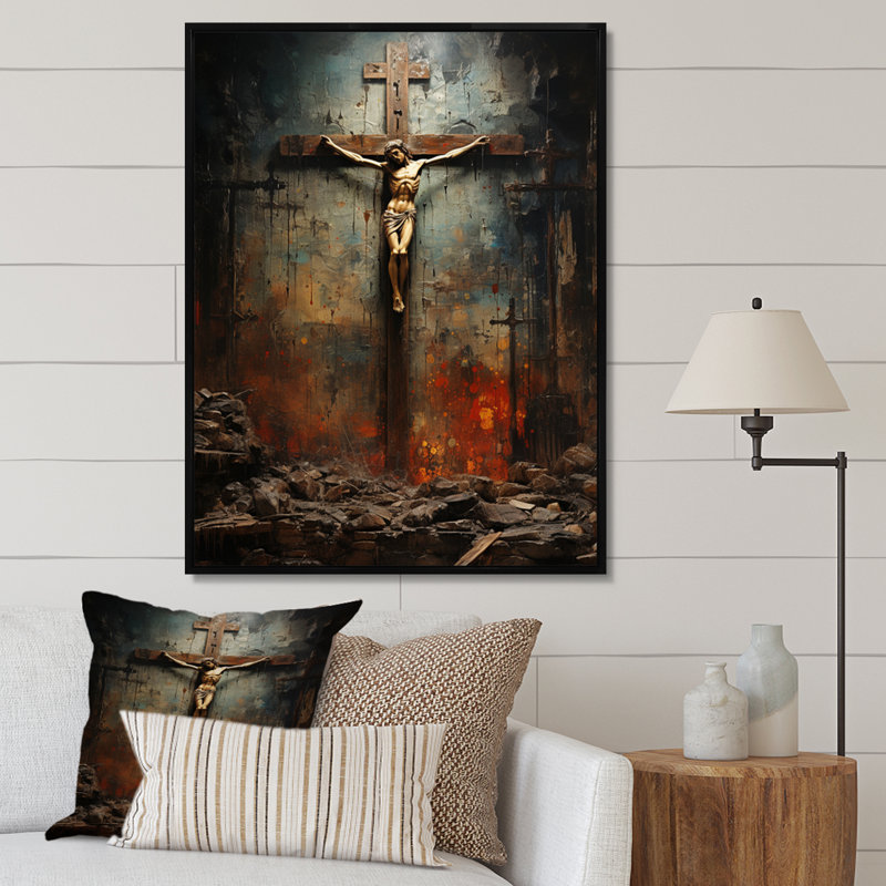 Ylonda Christianity Crucifixion Darkness The, H 32 po x l 16 po x P 1 po, Cadre flottant noir