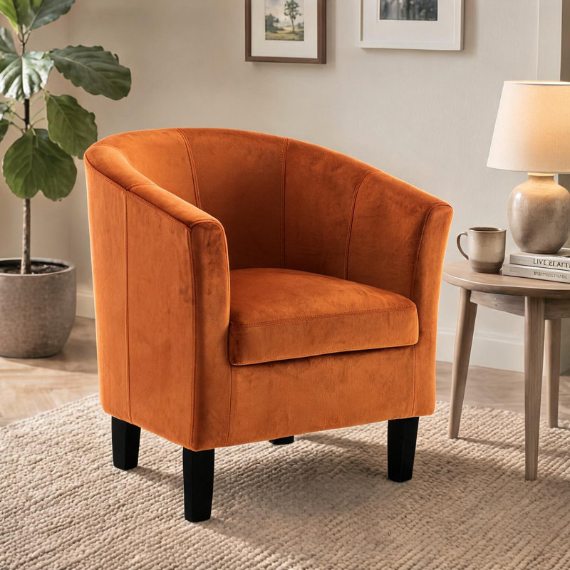 Velvet Upholstered 67m Occasional Accent Chair, Rust Orange