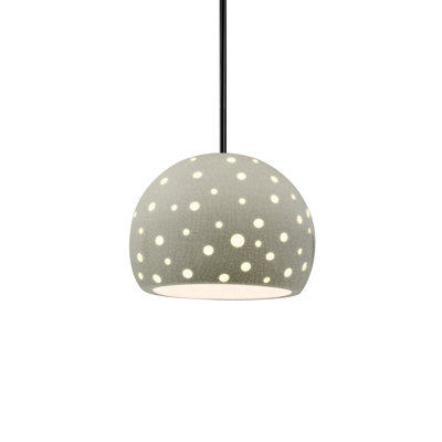 Luminaire suspendu sphère 1 lumière perforée - vert céladon craquelé - noir mat - l 7 po x H 6 po - ampoule remplaçable - tige rigide
